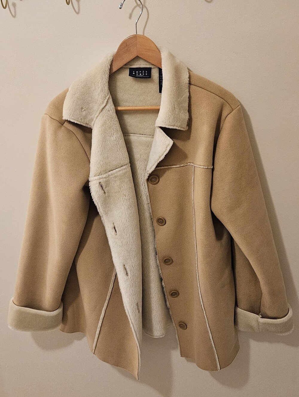 Fuzzy Tan Shearling Jacket - Crazy HORSE